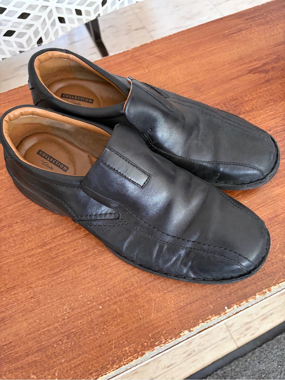 Clarks Black Leather Slip-On Loafers